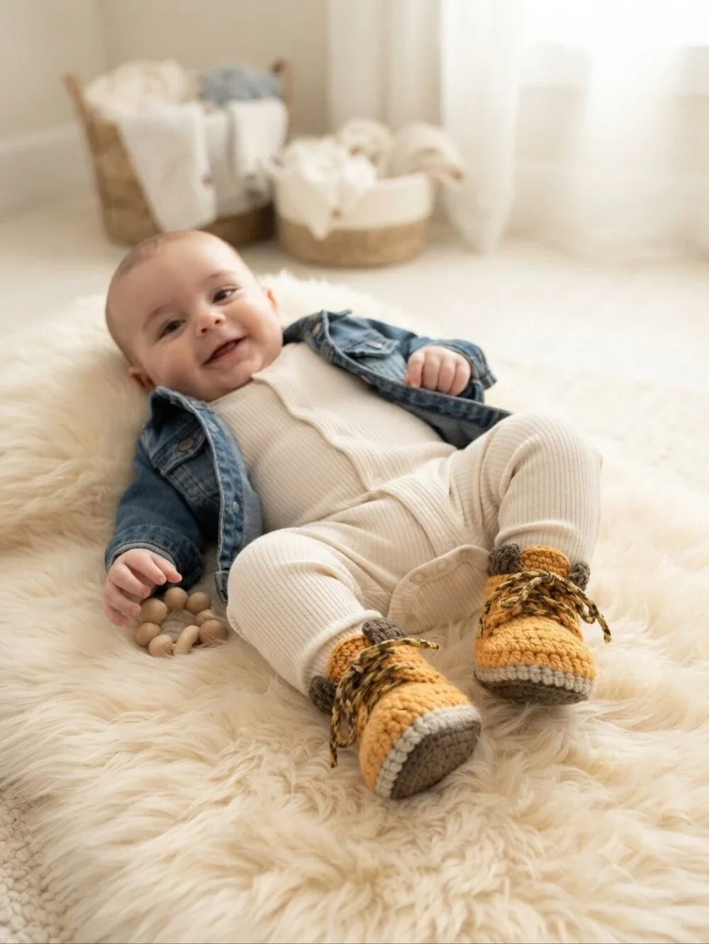 Handmade Crochet Baby Timberland Work Booties 0-3 Months